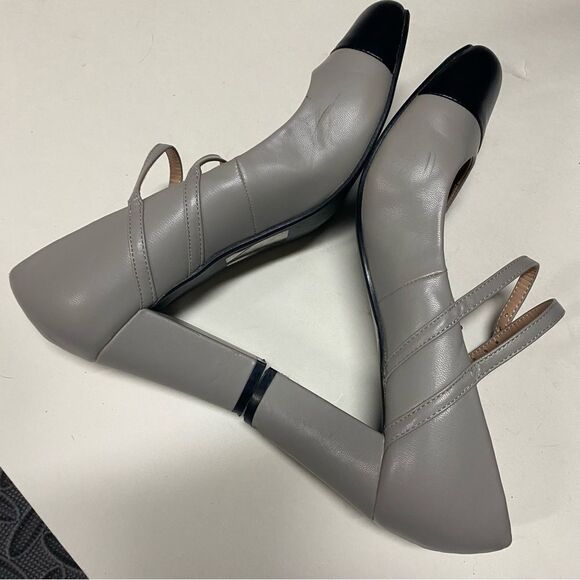 Journee Collection Rory heeled Mary Jane Pumps gray black toe vintage vibe 9 - Picture 5 of 10